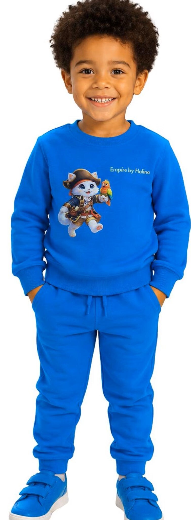 Sudadera para Niño de Gatito Pirata – Cuello Redondo Azul – Regalo Original de Moda Infantil