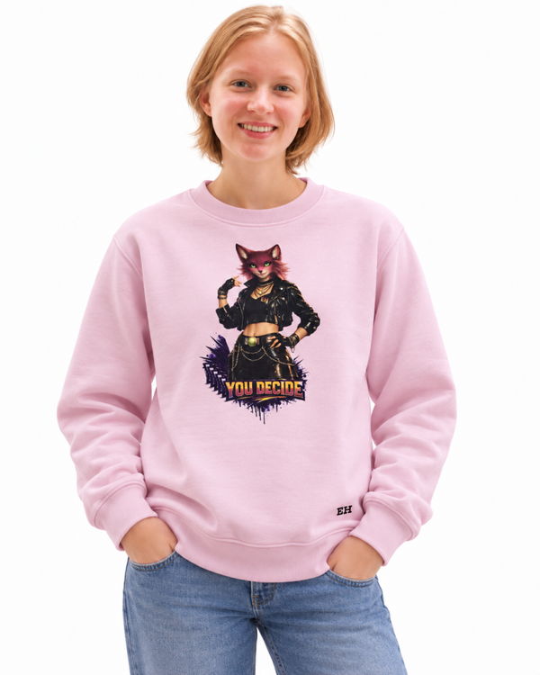 Sudadera Rosa para Mujer – Gata Rebelde «YOU DECIDE» | Empire by Halina®