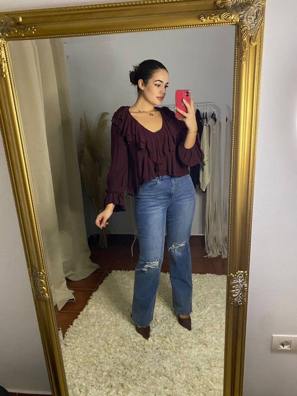 CAMISA VOLANTES BURDEOS