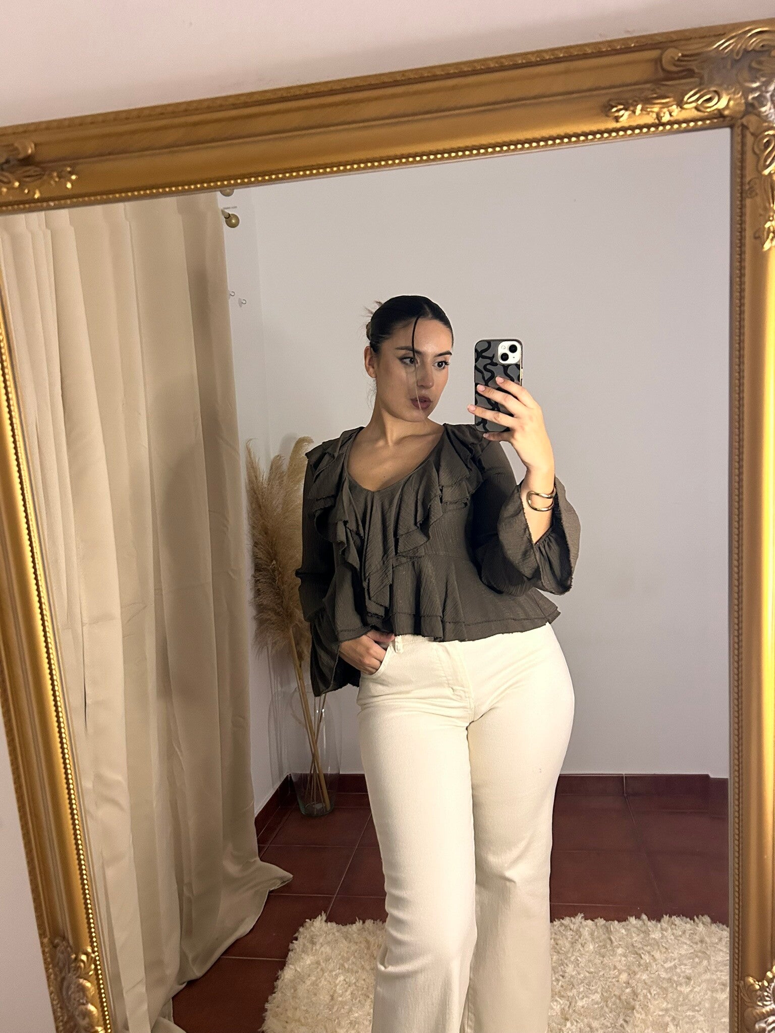 CAMISA VOLANTES MARRÓN