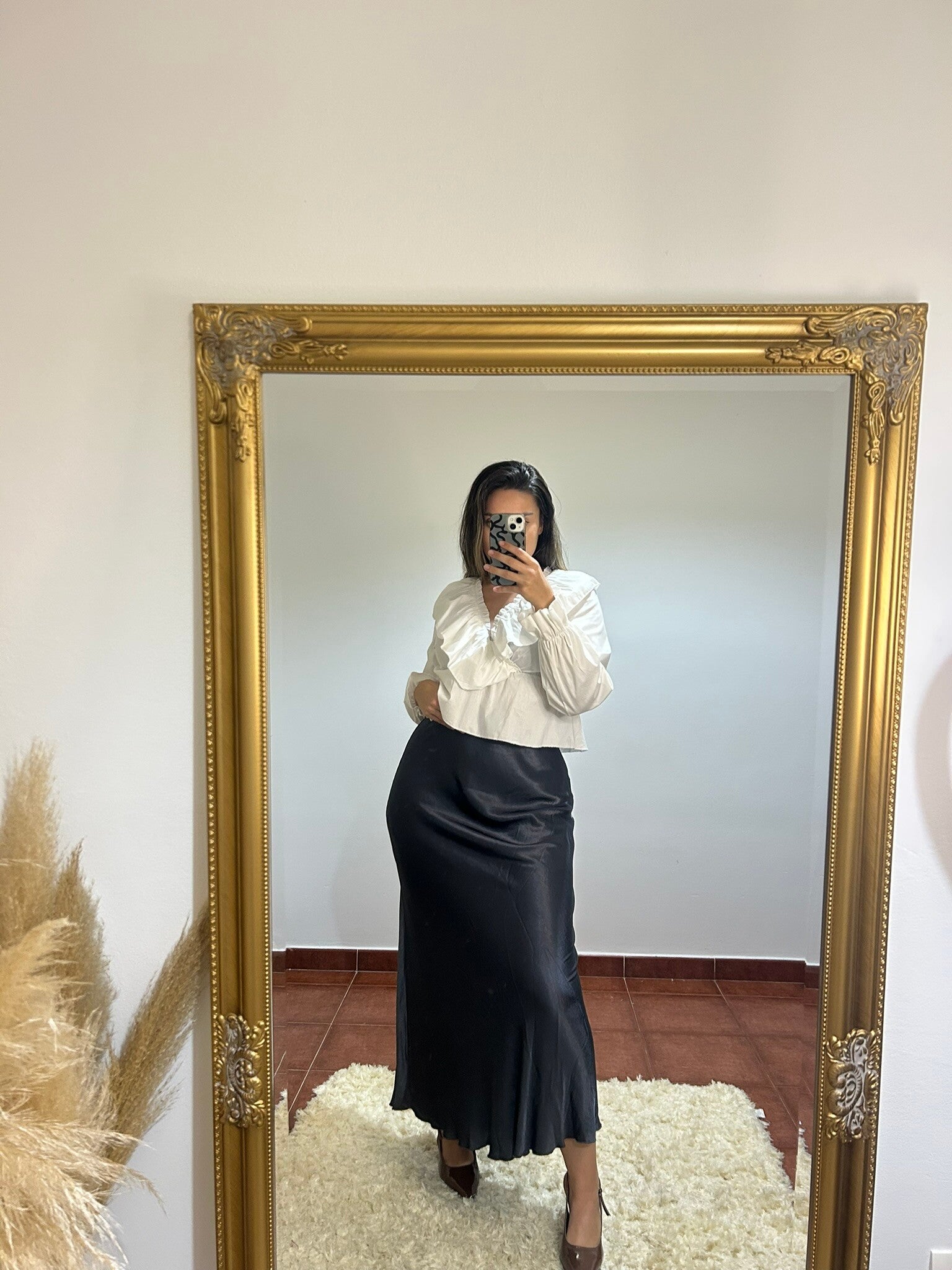 FALDA SATÉN LARGA GRIS