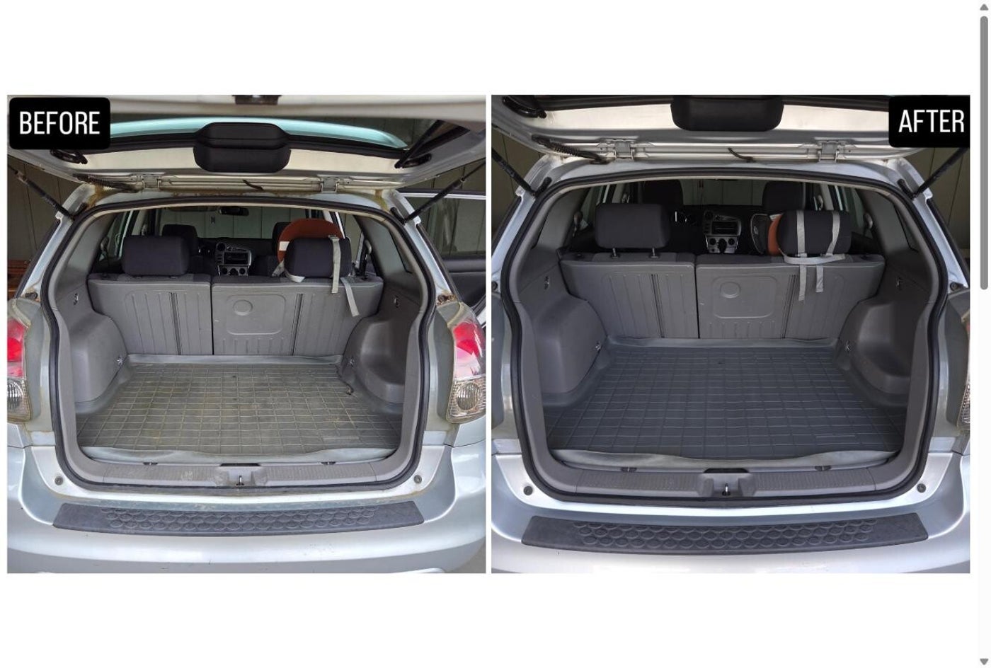 Family SUV cargo area before and after an interior detail