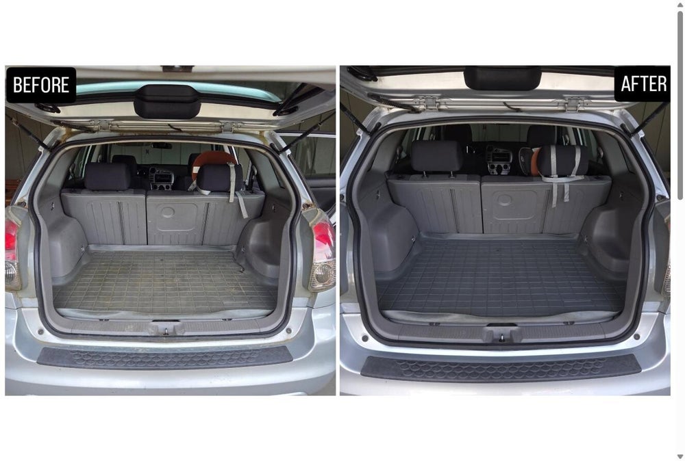 Family SUV cargo area, before and after an interior detail