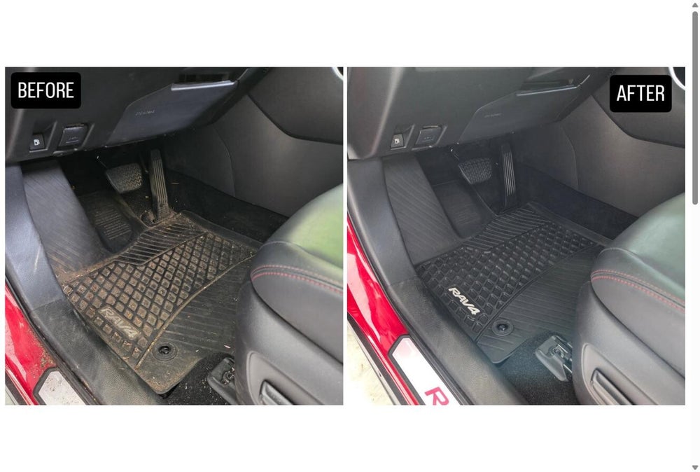 Toyota RAV4 footwell, before and after an interior detail