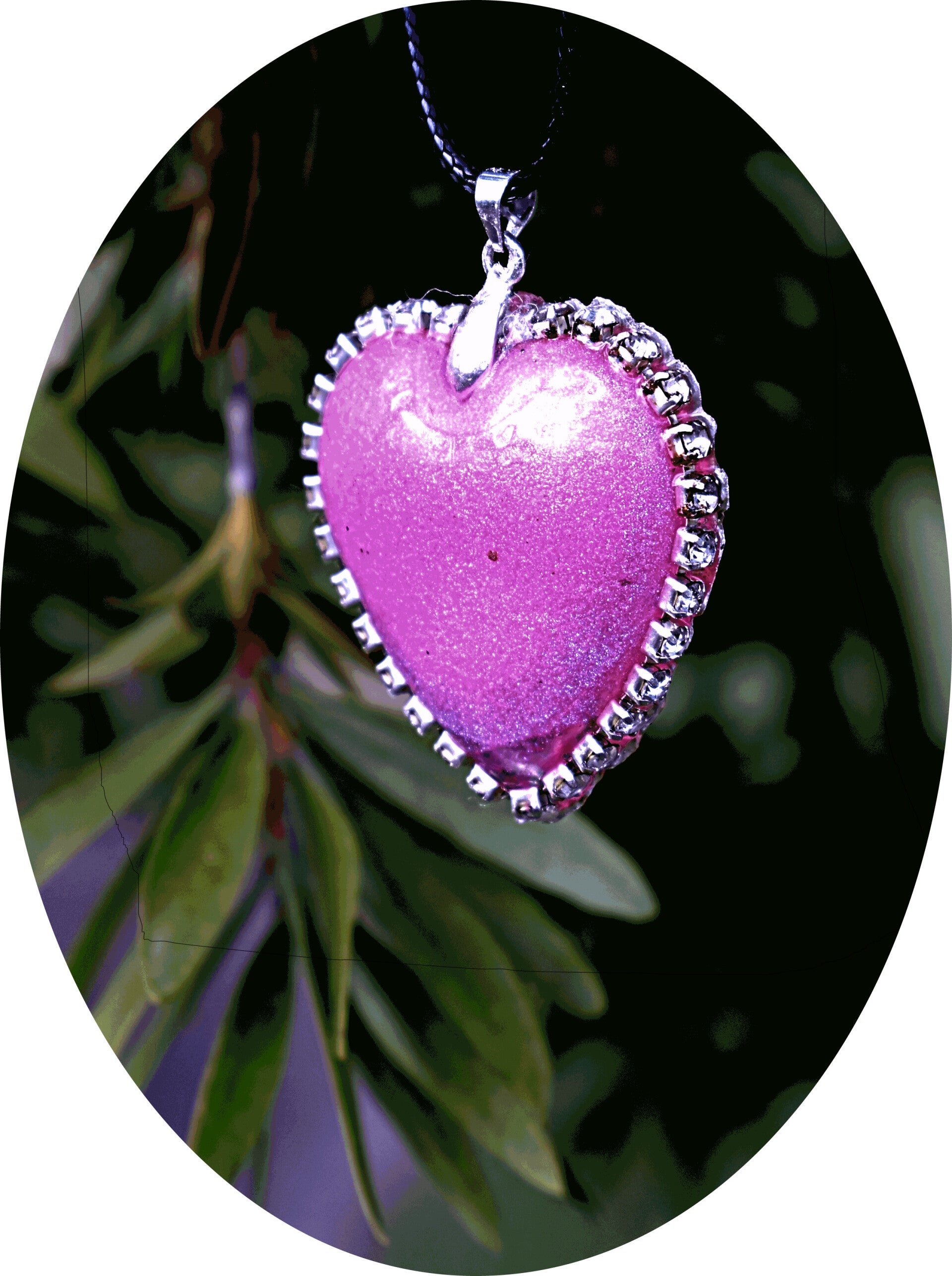 Handmade Pink Orange Glitter Heart Resin Pendant Necklace, Kawaii Pastel Charm Accessory