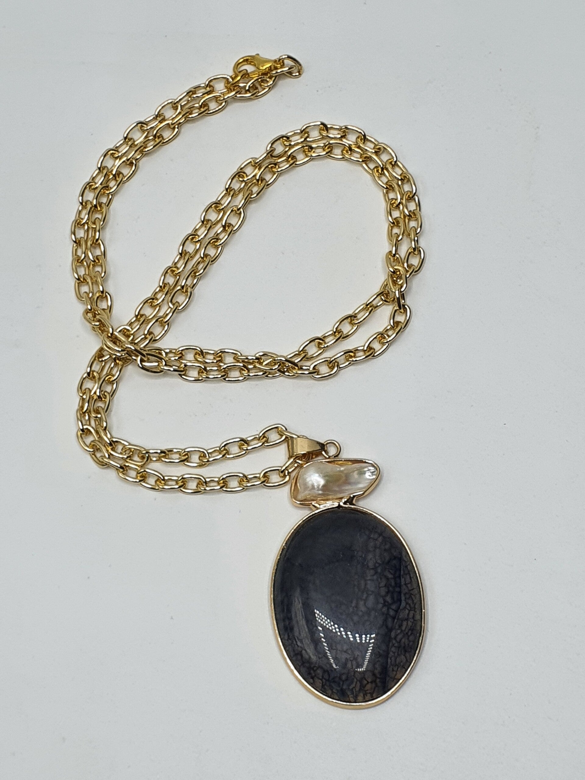 Halfedelsteen/Schelp Pendant met ketting