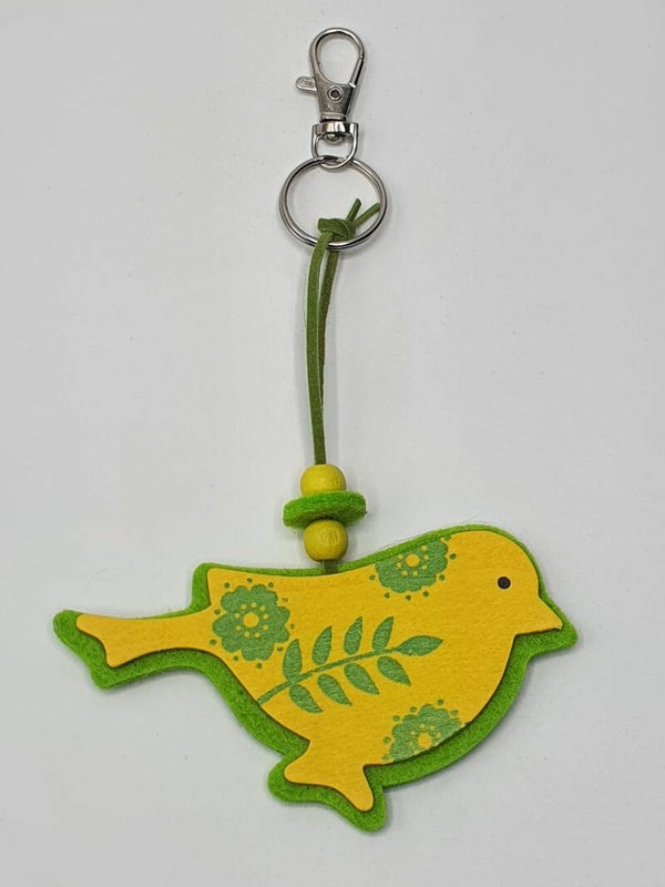 Vogeltje van hout sleutelhanger/tassenhanger