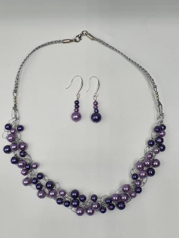 Misty Purple Pearl - set collier en oorbellen