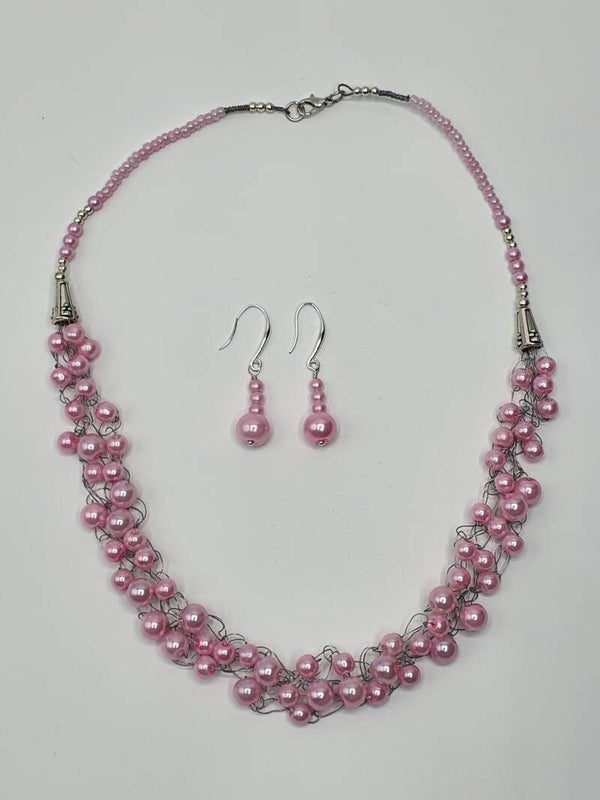 Pink Pearl - set collier en oorbellen