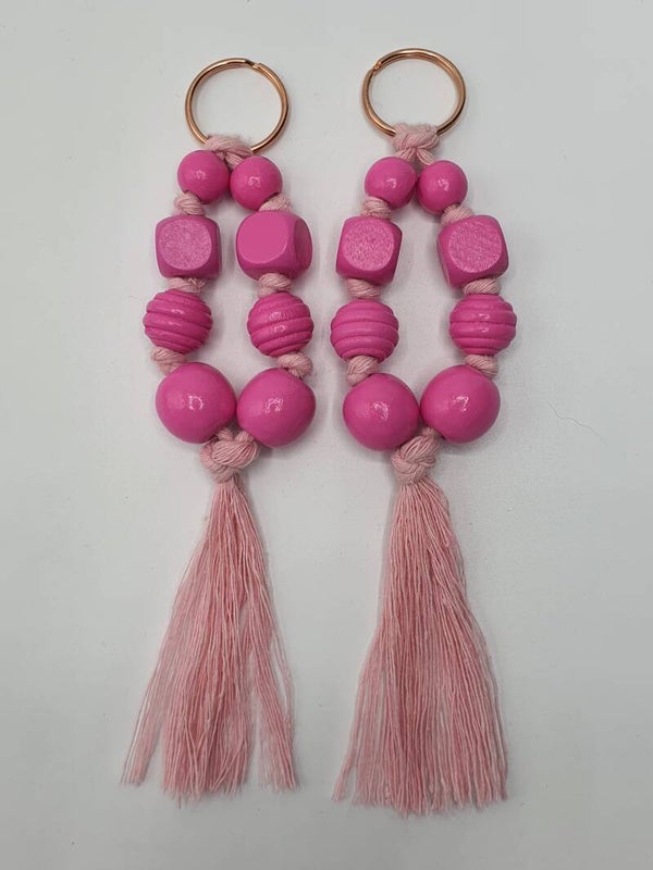 Houten kralen sleutelhanger/tassenhanger