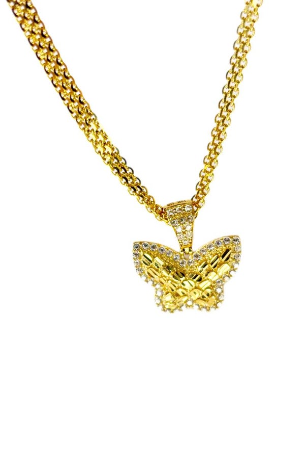 Gargantilla elegante  estilo visantina en Oro 10k con colgante de mariposa en oro 10k