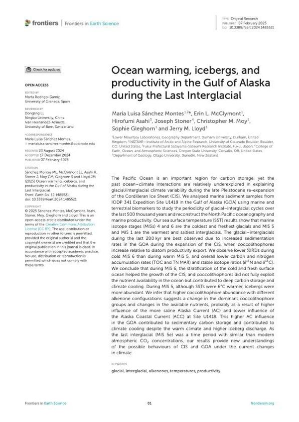 Ocean warming, icebergs, and productivity in the Gulf of Alaska during the Last Interglacial