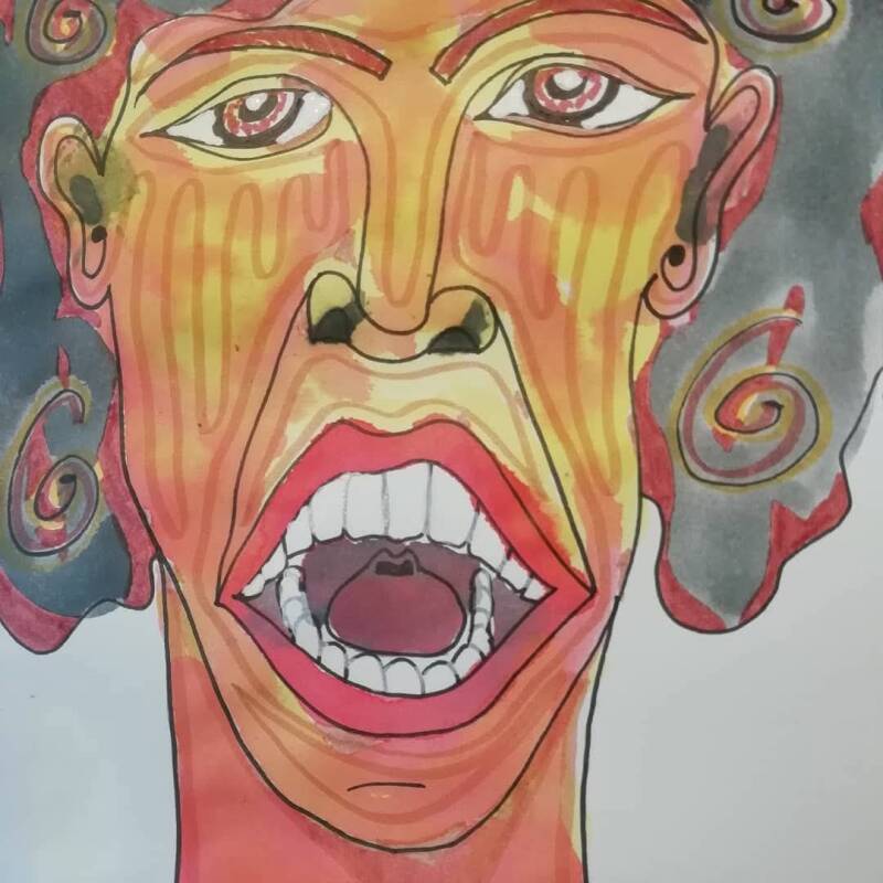 Autoportrait a la bouche ouverte