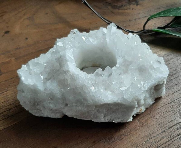 Bergkristal theelicht houder,kristalcluster