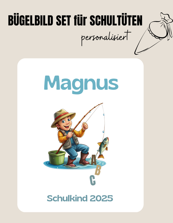 Set für Schultüte *personalisiert* Angler ABC