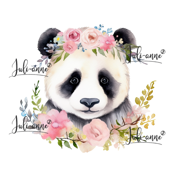 Bügelbild Panda Blumenkopf