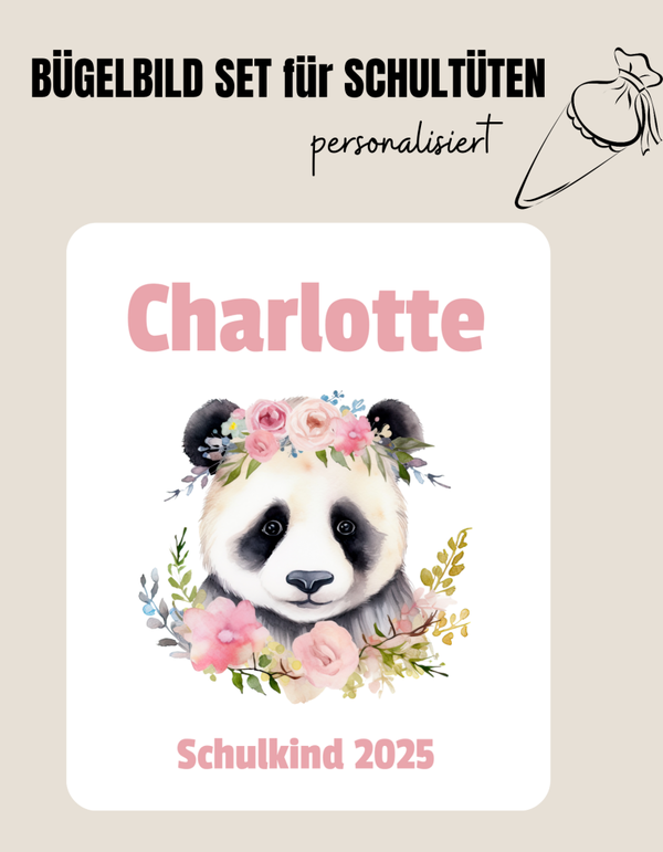 Set für Schultüte *personalisiert* PANDA BLUMENKOPF