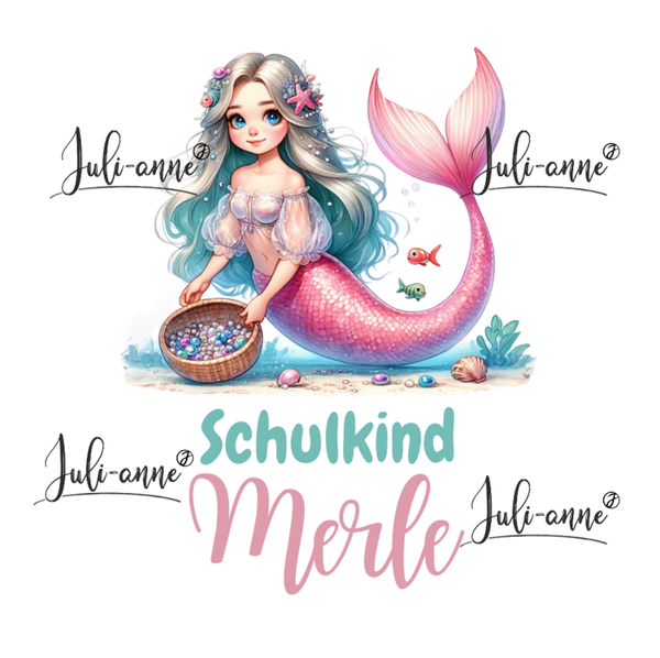 Bügelbild Schulkind MERMAID CUTIE 8 Perlenkorb Name