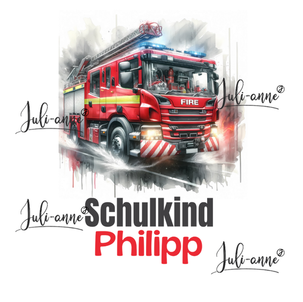 Bügelbild Schulkind FEUERWEHR personalisiert Name