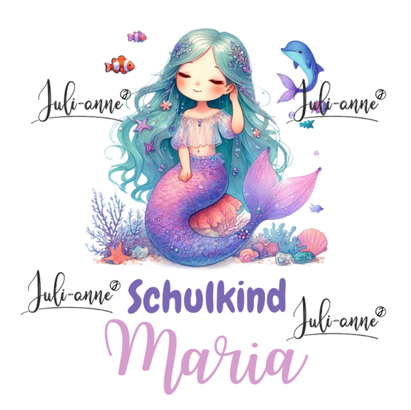 Bügelbild Schulkind MERMAID CUTIE 9 Delfin Name