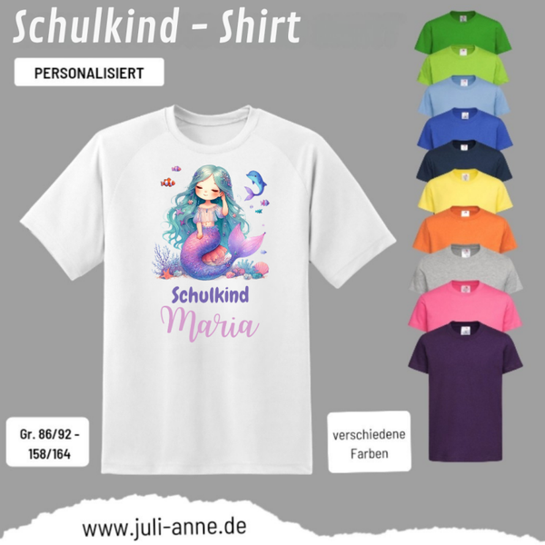 Kinder Basic-Shirt SCHULKIND personalisiert Zahl Name MERMAID CUTIE 9
