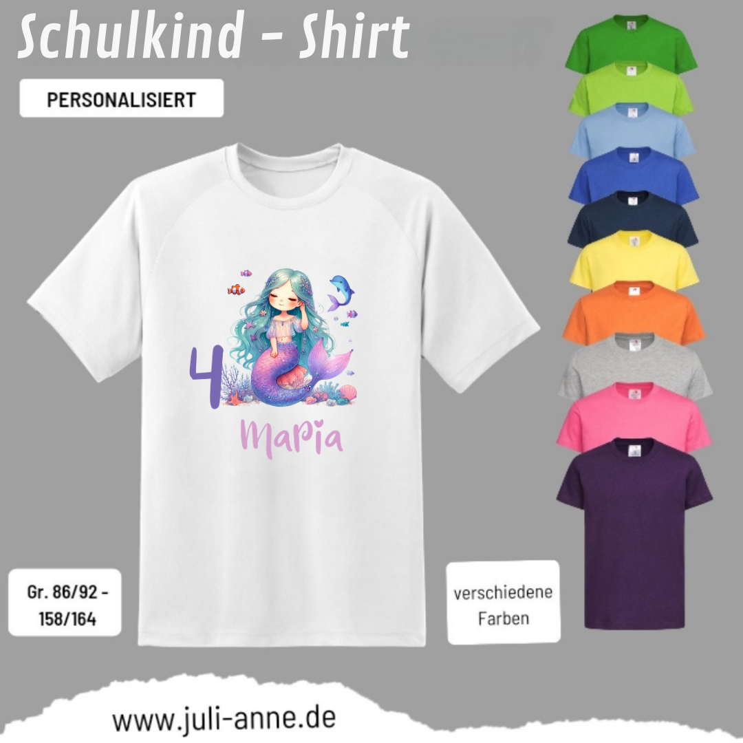 Kinder Basic-Shirt GEBURTSTAG personalisiert Zahl & Name MERMAID CUTIE 9