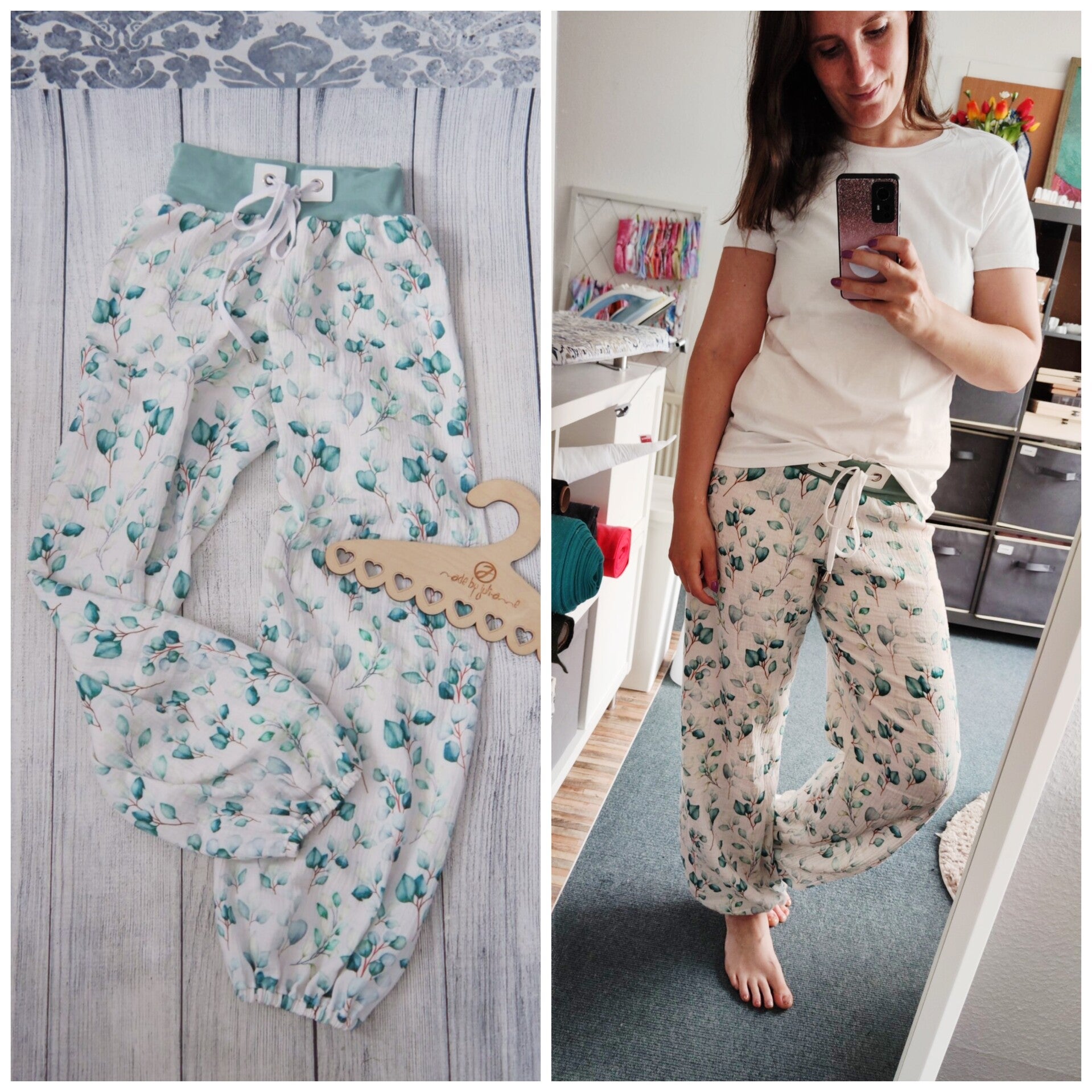 DAMEN Pumphose Musselin Eukalyptus Mint