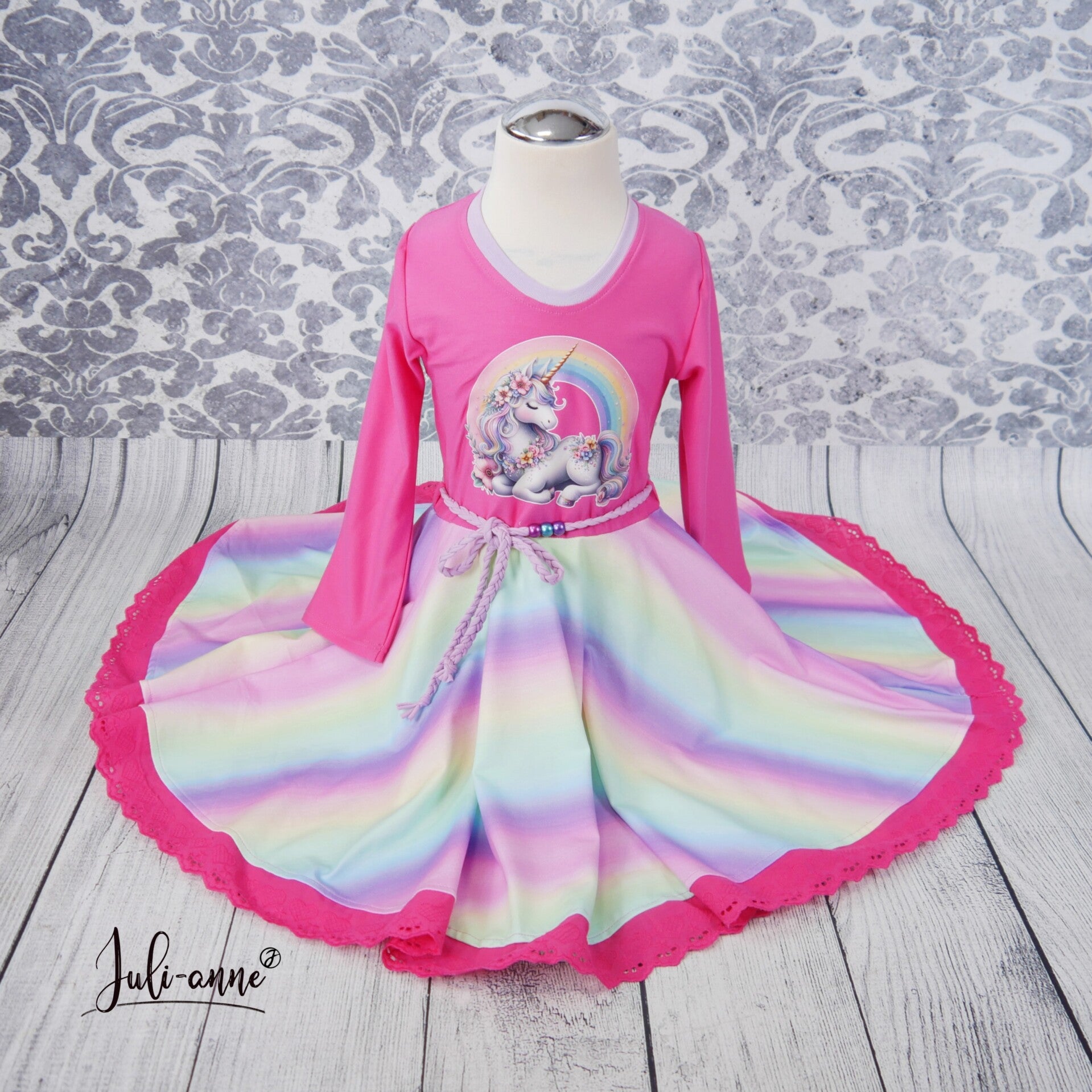 Drehkleid - Rainbow Unicorn Pink - Regenbogen Streifen   - #Einschulung
