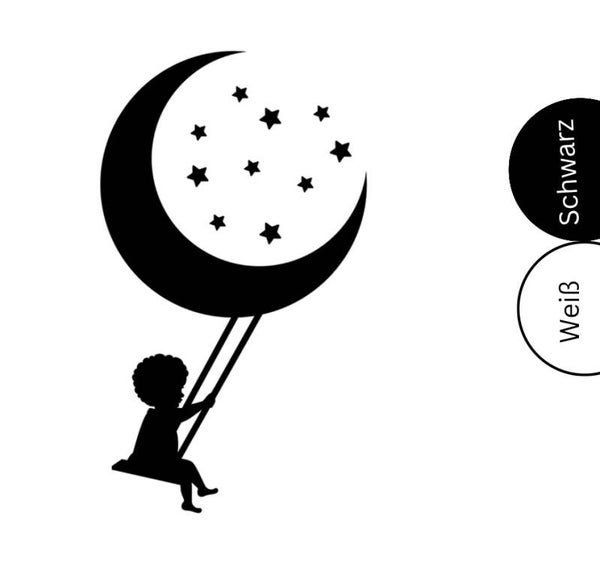 Bügelbild Schwarz / Weiß - MOND SCHAUKEL