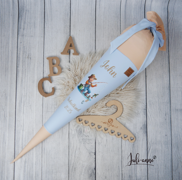 Schultüte Angler Hellblau Beige -   70cm / 85cm / Geschwister