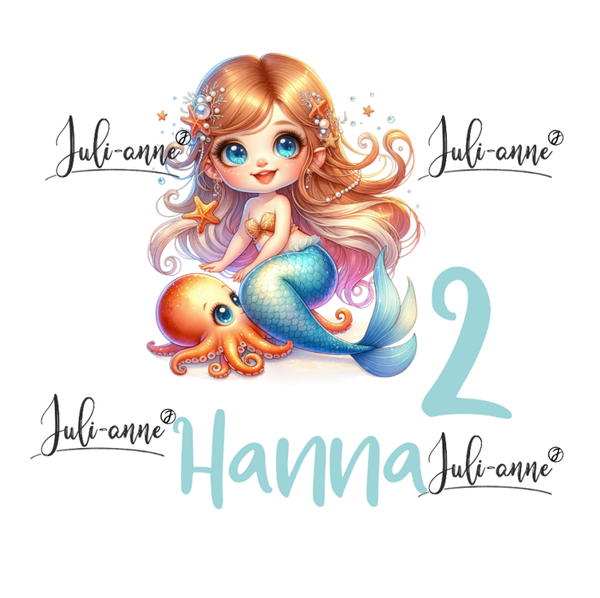Bügelbild Geburtstag MERMAID CUTIE 11 Krake ZAHL & NAME