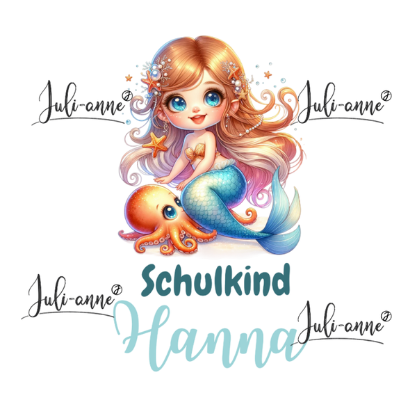 Bügelbild Schulkind MERMAID CUTIE 11 Krake n Name
