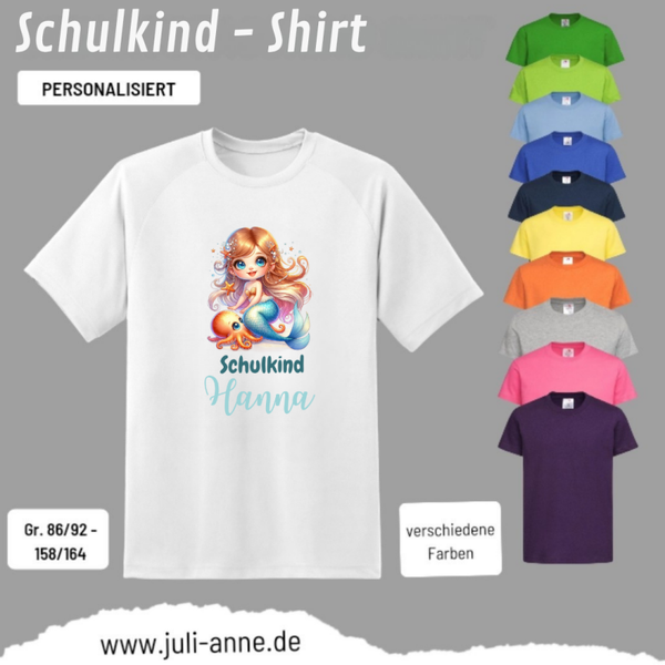 Kinder Basic-Shirt SCHULKIND personalisiert Zahl Name MERMAID CUTIE 11