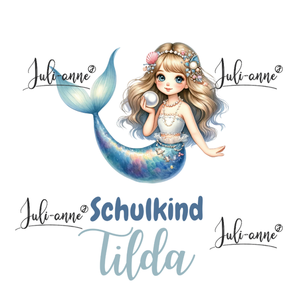 Bügelbild Schulkind MERMAID CUTIE 12 Perle mit Name