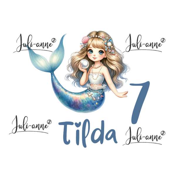 Bügelbild Geburtstag MERMAID CUTIE 12 Perle ZAHL & NAME