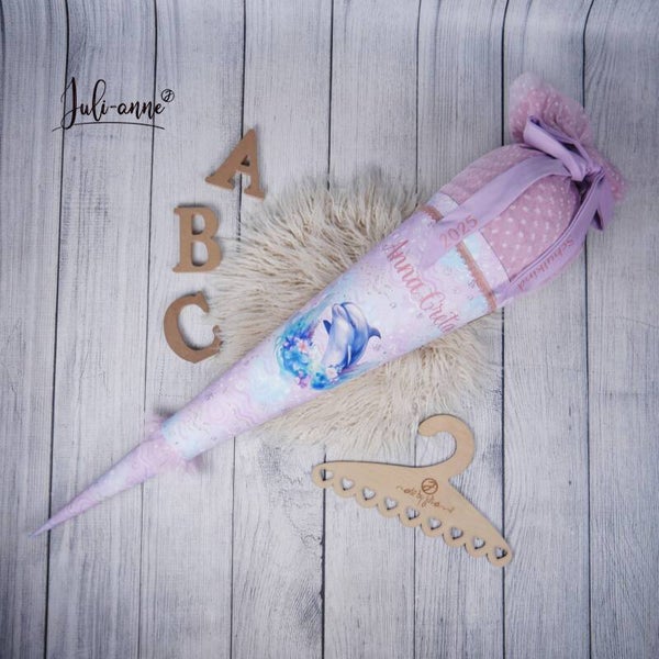 Schultüte Delfin Flieder Altrosa Tüll 70cm / 85cm / Geschwister