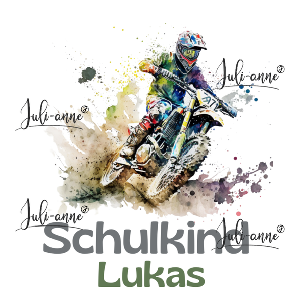 Bügelbild Schulkind MOTOCROSS GRÜN - mit Name