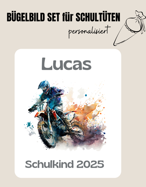 Set für Schultüte *personalisiert* MOTOCROSS BLAU