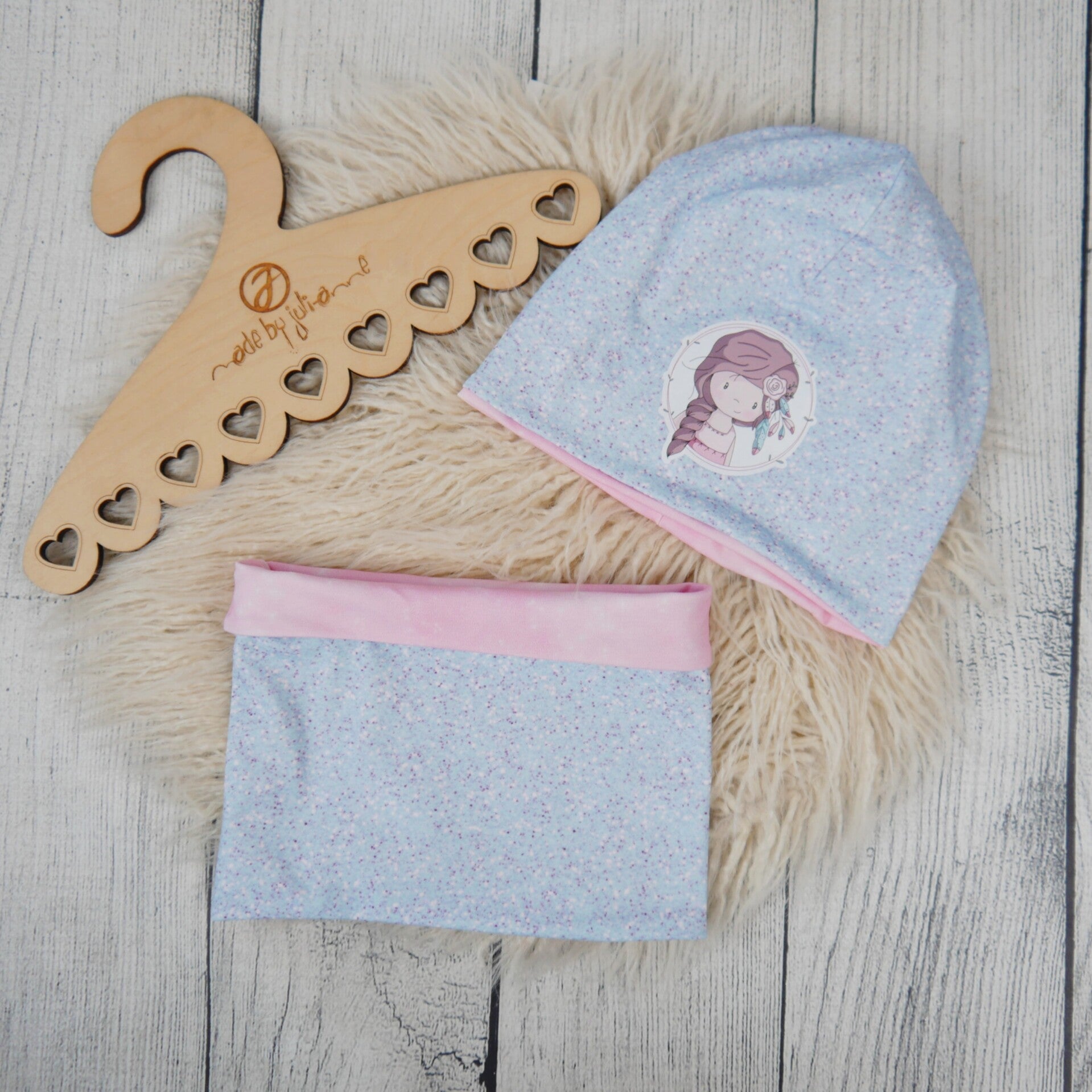 KU 42-49 Set: Beanie & Schlupfschal Boho Mädchen Glitzer