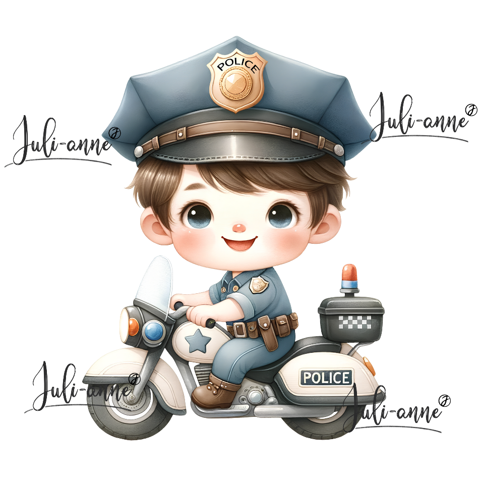 Bügelbild POLIZEI JUNGE - Motorrad