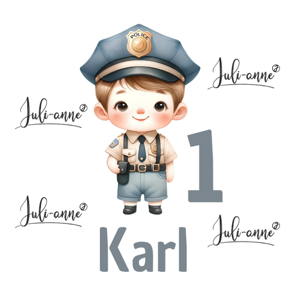 Bügelbild Geburtstag Polizei Junge ZAHL & NAME