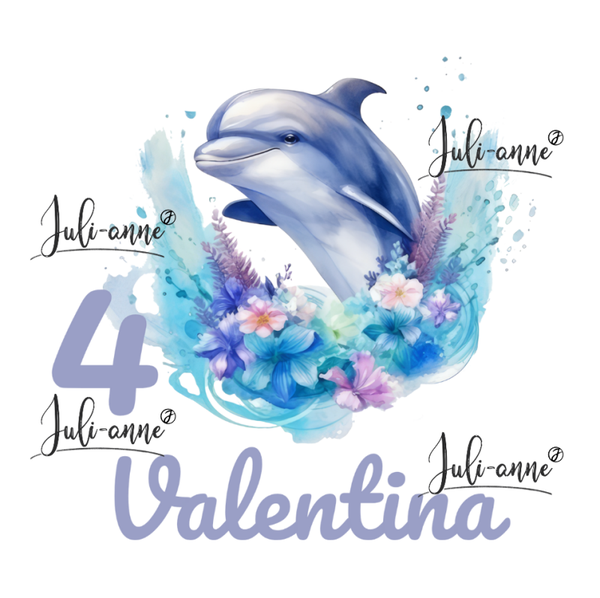 Bügelbild Geburtstag AQUA DELFIN 1 ZAHL & NAME