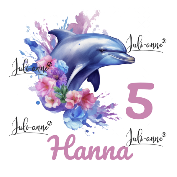 Bügelbild Geburtstag AQUA DELFIN 2 ZAHL & NAME