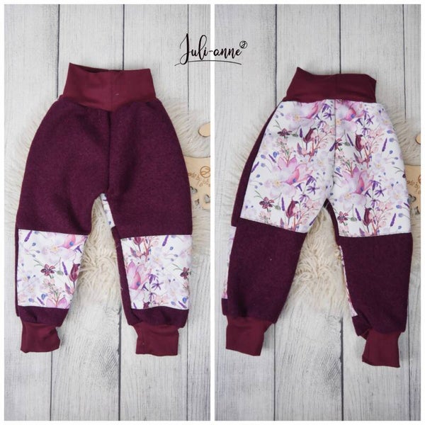 86/92 Walk-Hose Aubergine mit Softshell Verstärkung Blumen