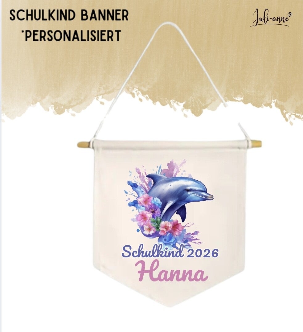 LEINWAND-BANNER Schulkind *personalisiert - Aquarell Delfin 2