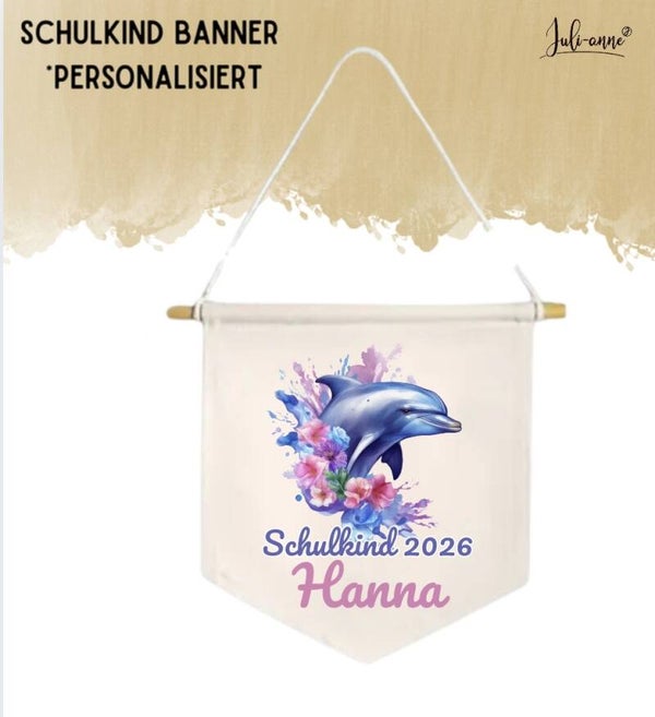 LEINWAND-BANNER Schulkind *personalisiert - Aquarell Delfin 2