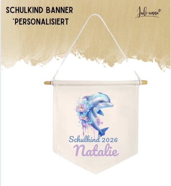 LEINWAND-BANNER Schulkind *personalisiert - Aquarell Delfin 1