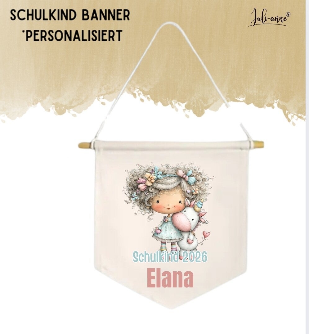 LEINWAND-BANNER Schulkind *personalisiert - Einhorn Mädchen 1