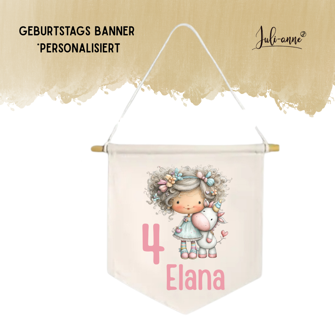 LEINWAND-BANNER Geburtstag *personalisiert - Einhorn Mädchen 1