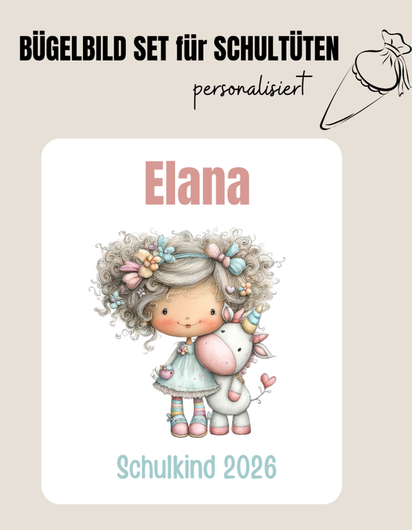 Set für Schultüte *personalisiert* EINHORN MÄDCHEN 1